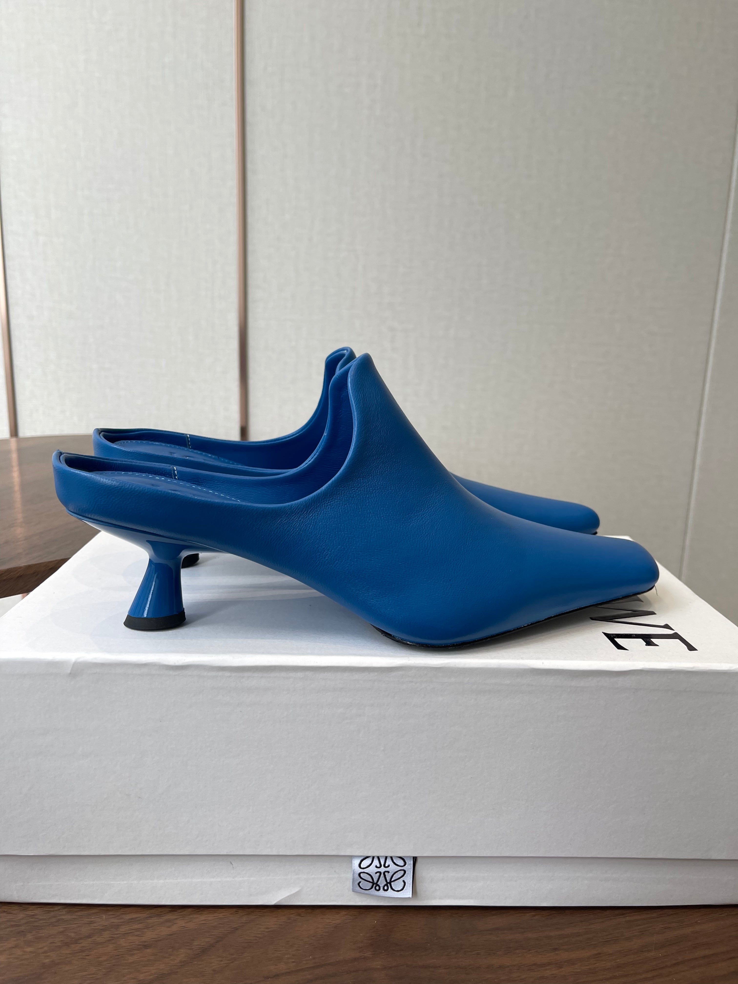 LOEWE 26S EMILY MULE 55MM IN BLUE CALFSKIN