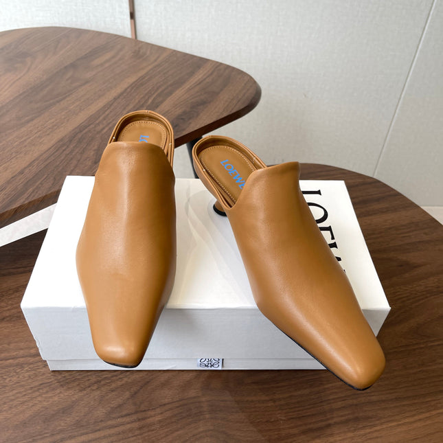 LOEWE 26S EMILY MULE 55MM IN TAN BROWN CALFSKIN