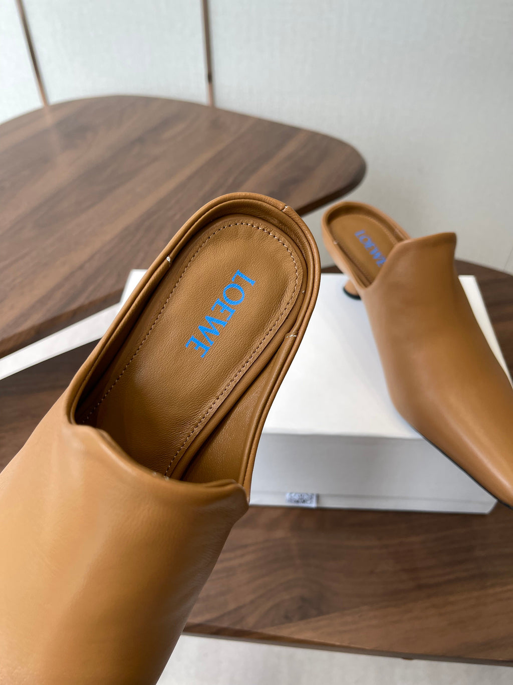 LOEWE 26S EMILY MULE 55MM IN TAN BROWN CALFSKIN