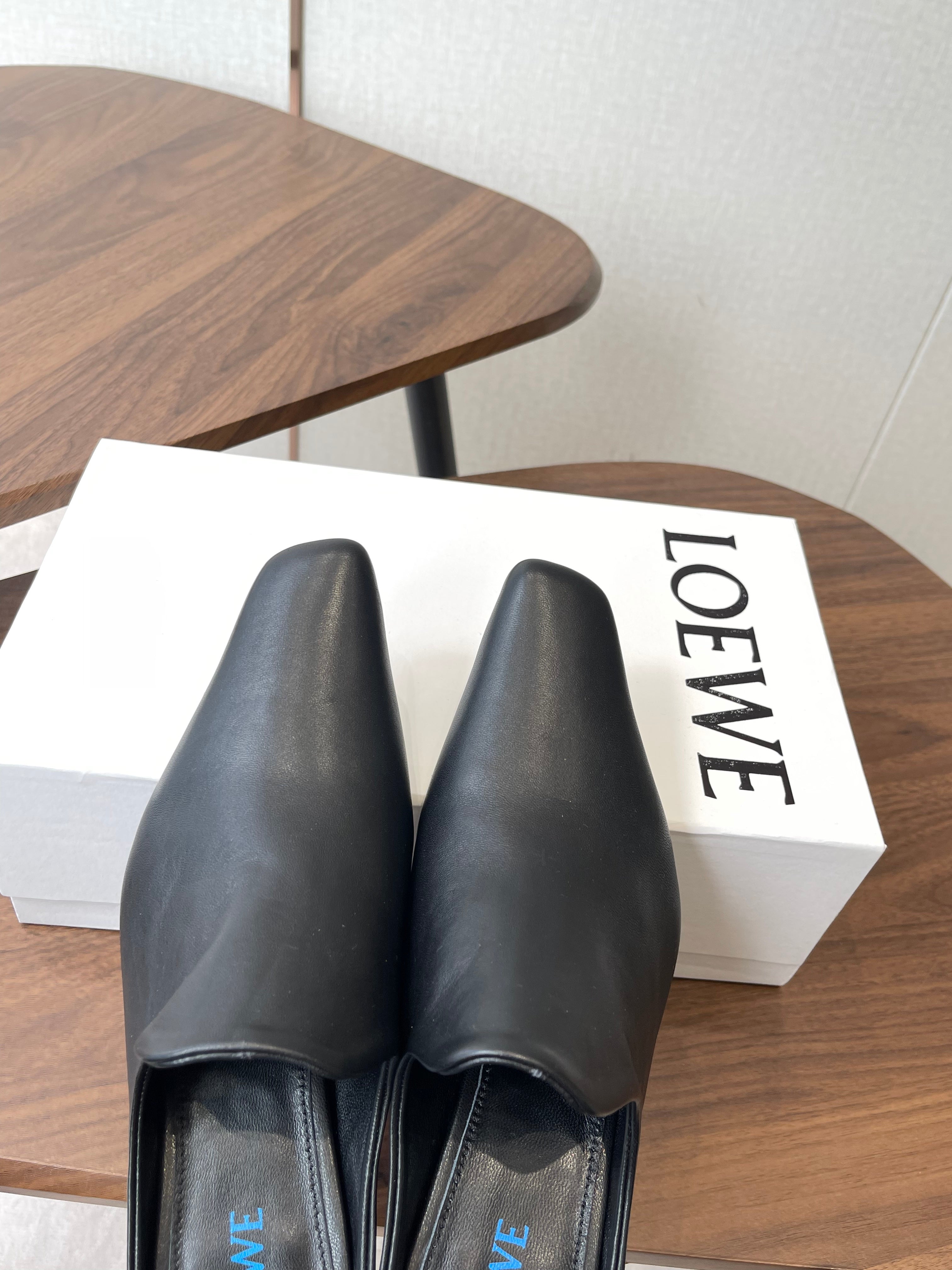 LOEWE 26S EMILY MULE 55MM IN BLACK CALFSKIN