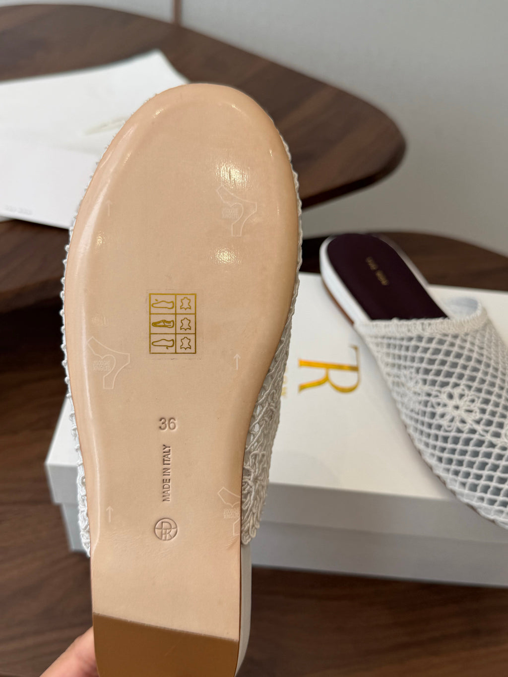 THE ROW 26S MULE FLATS IN WHITE CROCHET MESH