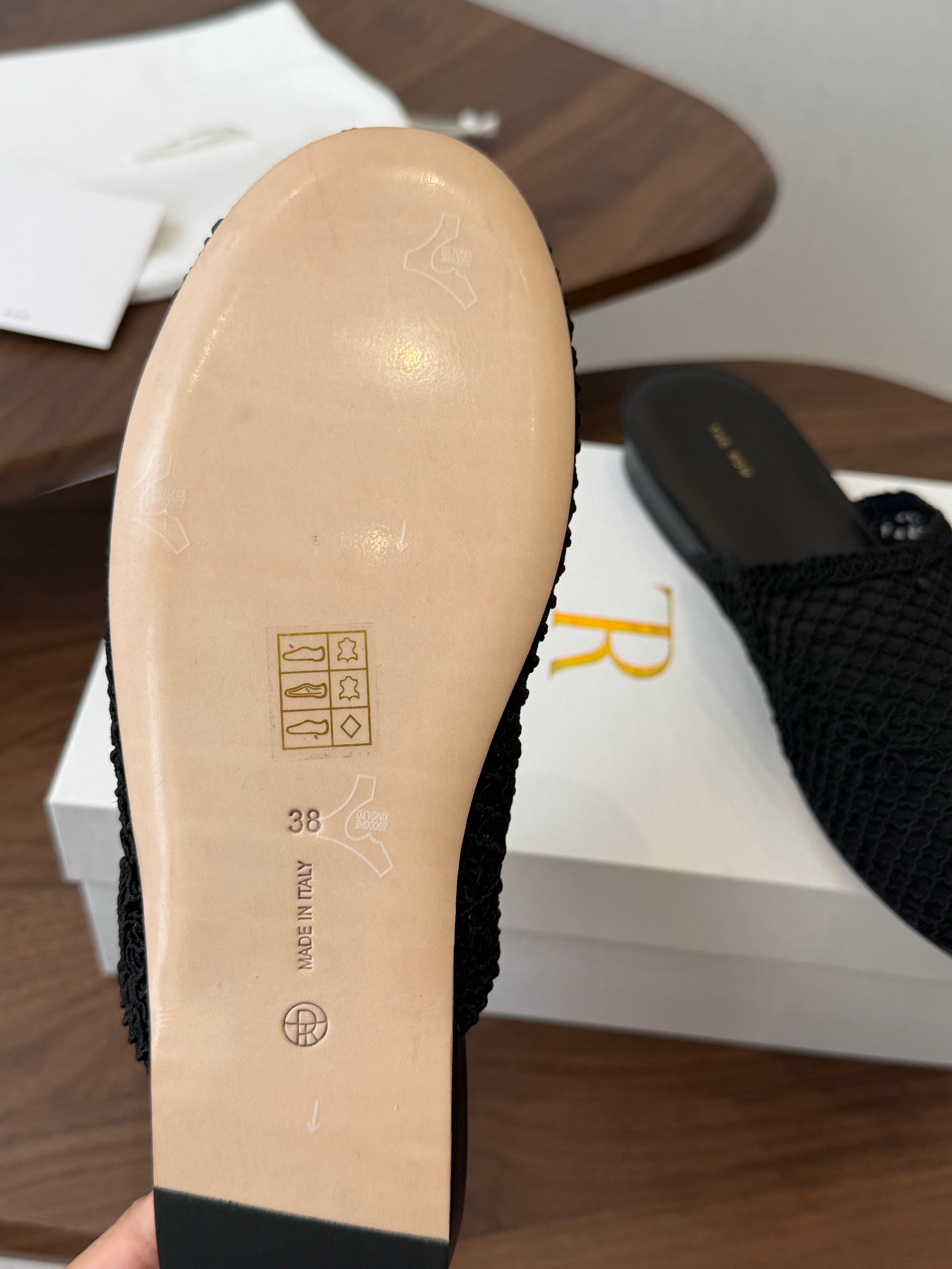 THE ROW 26S MULE FLATS IN BLACK CROCHET MESH