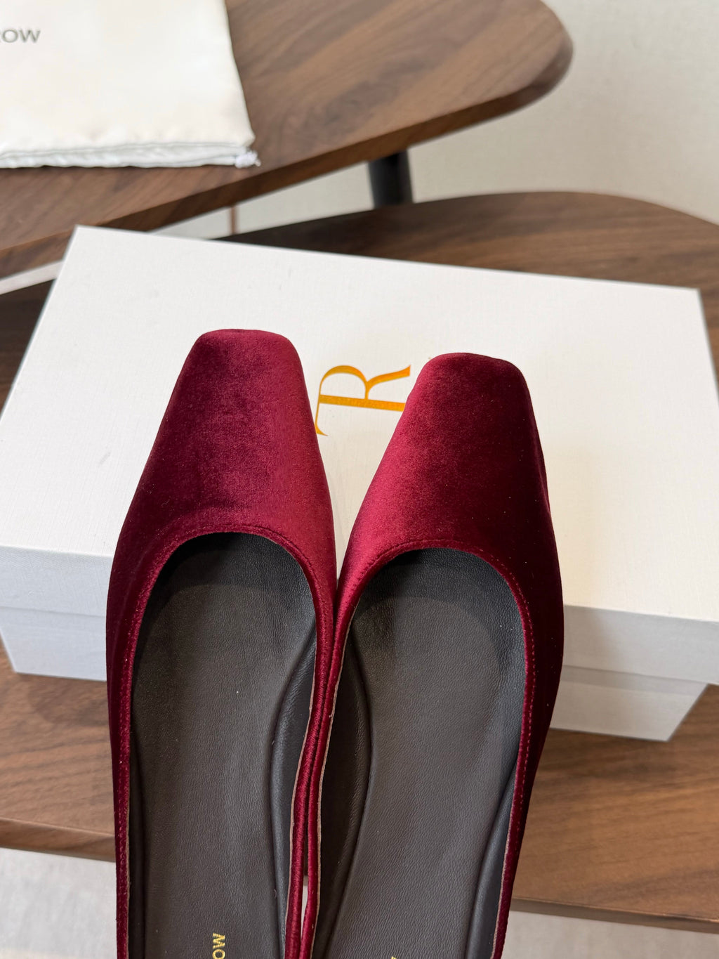 THE ROW 26S POINTED TOE MULES IN BURGUNDY RED VELVET