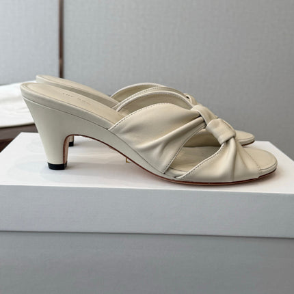 THE ROW 26S KNOT HEELED SLIDE SANDALS 35MM IN IVORY WHITE LAMBSKIN