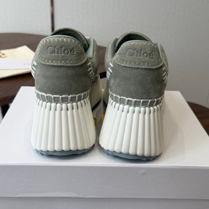 CHLOE 26S LACE-UP SNEAKERS IN DUSTY SAGE GREEN SUEDE
