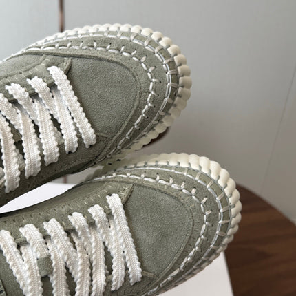 CHLOE 26S LACE-UP SNEAKERS IN DUSTY SAGE GREEN SUEDE