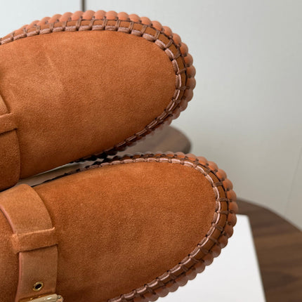 CHLOE 26S PLATFORM MULES IN BROWN SUEDE