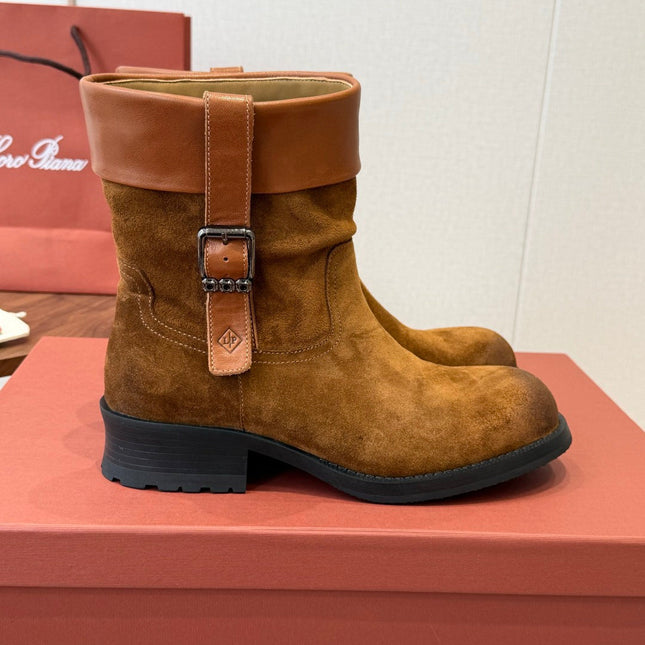 LP 26S BIKER BOOTS IN BROWN SUEDE & CALFSKIN