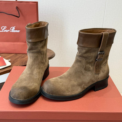 LP 26S BIKER BOOTS IN OLIVE BROWN SUEDE & CALFSKIN