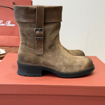 LP 26S BIKER BOOTS IN OLIVE BROWN SUEDE & CALFSKIN