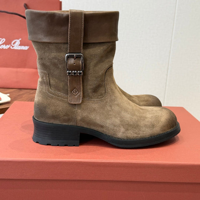 LP 26S BIKER BOOTS IN OLIVE BROWN SUEDE & CALFSKIN
