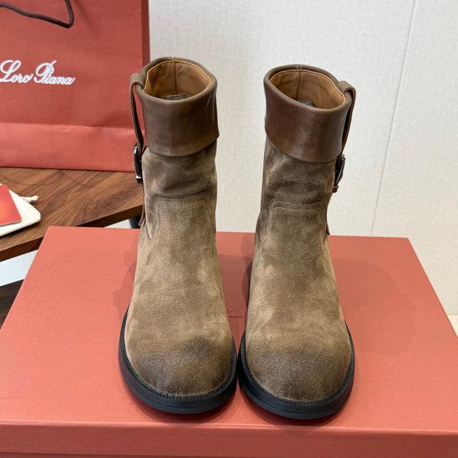 LP 26S BIKER BOOTS IN OLIVE BROWN SUEDE & CALFSKIN