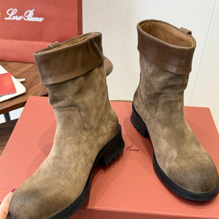 LP 26S BIKER BOOTS IN OLIVE BROWN SUEDE & CALFSKIN