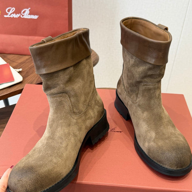 LP 26S BIKER BOOTS IN OLIVE BROWN SUEDE & CALFSKIN