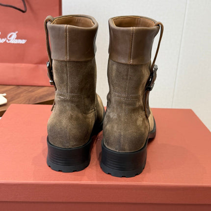 LP 26S BIKER BOOTS IN OLIVE BROWN SUEDE & CALFSKIN