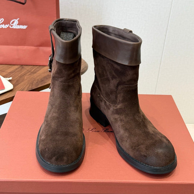 LP 26S BIKER BOOTS IN DARK BROWN SUEDE & CALFSKIN