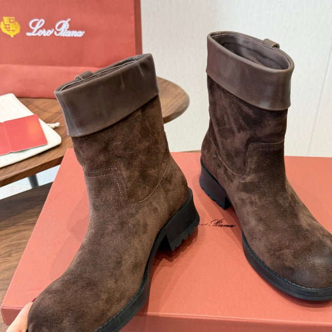 LP 26S BIKER BOOTS IN DARK BROWN SUEDE & CALFSKIN