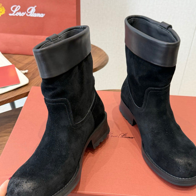 LP 26S BIKER BOOTS IN BLACK SUEDE & CALFSKIN