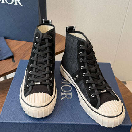 DIOR 26S HIGH-TOP SNEAKERS 30MM IN BLACK DIOR OBLIQUE CANVAS