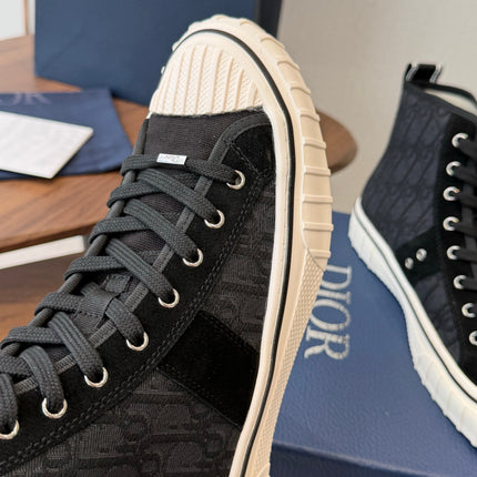 DIOR 26S HIGH-TOP SNEAKERS 30MM IN BLACK DIOR OBLIQUE CANVAS