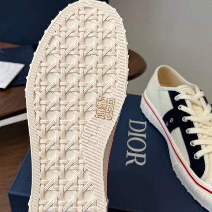 DIOR 26S LOW-TOP SNEAKERS 30MM IN IVORY WHITE AND NAVY BLUE CANVAS