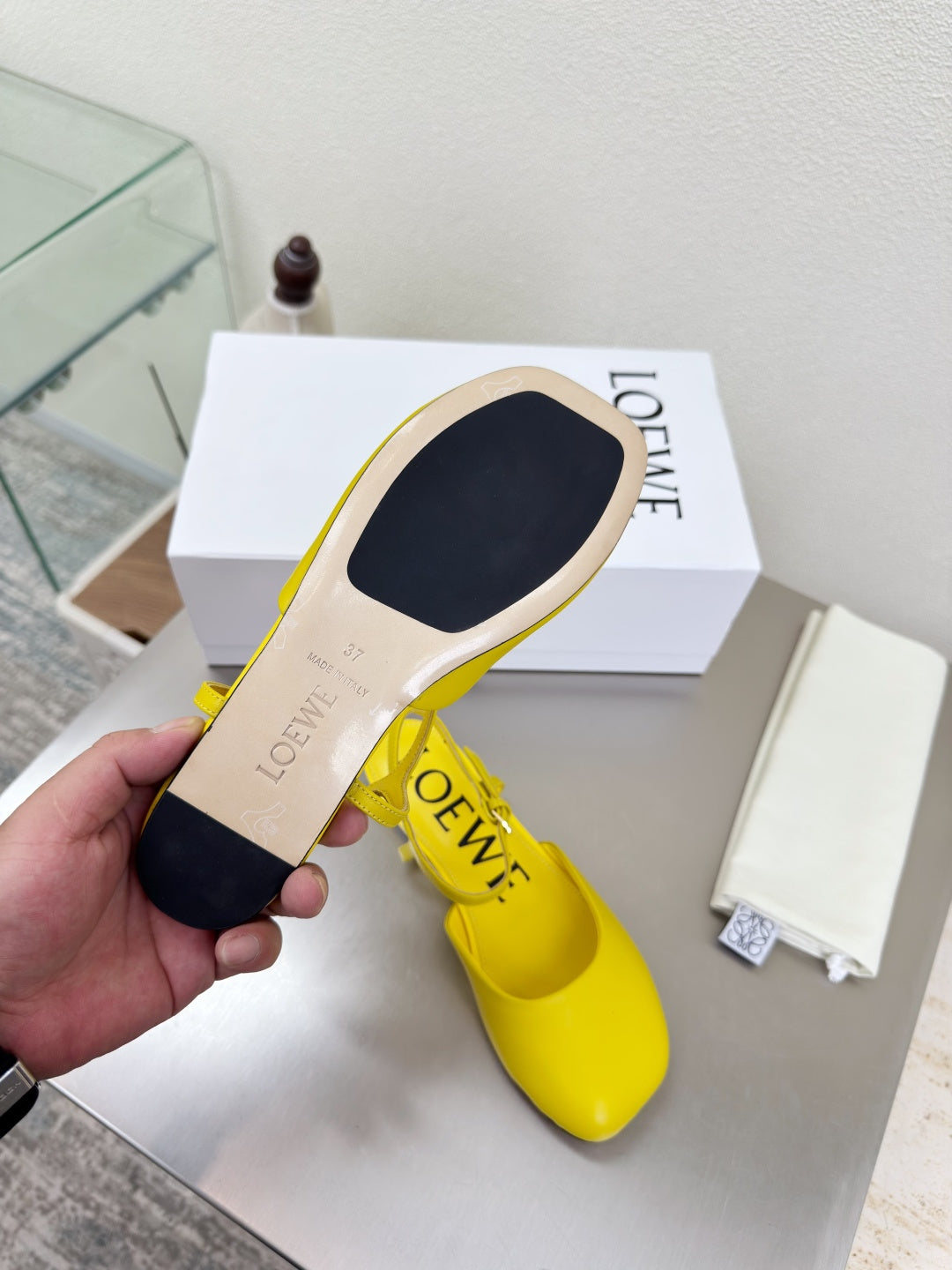 LOEWE 26S SLINGBACK FLAT PUMPS IN YELLOW CALFSKIN