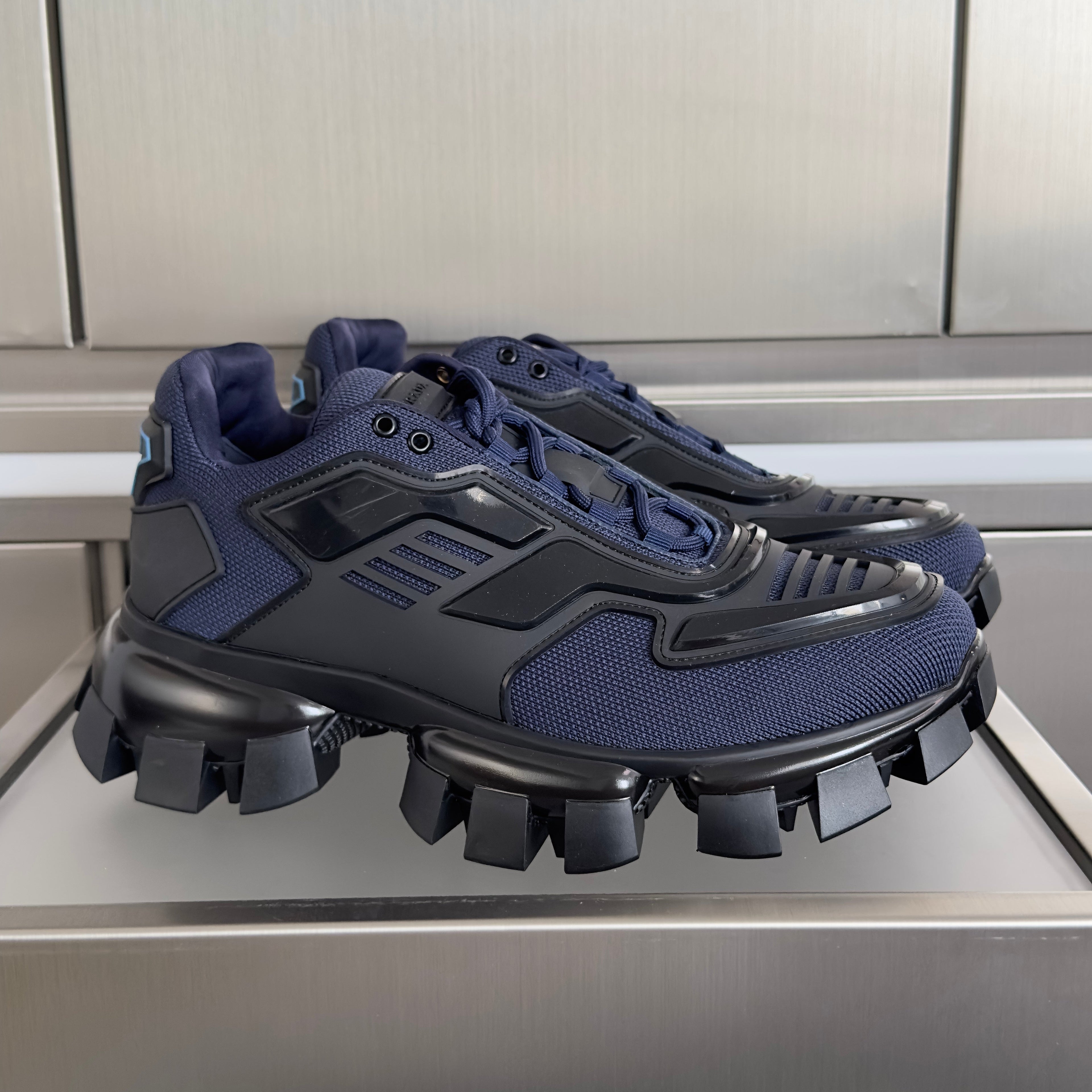 PRADA 26S CLOUDBUST THUNDER SNEAKERS 60MM IN NAVY BLUE MESH FABRIC AND TPU