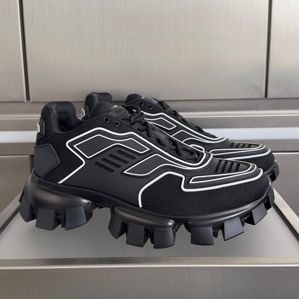 PRADA 26S CLOUDBUST THUNDER SNEAKERS 60MM IN BLACK AND WHITE MESH FABRIC AND TPU