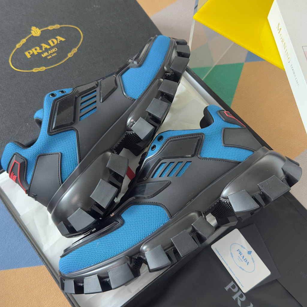 PRADA 26S CLOUDBUST THUNDER SNEAKERS 60MM IN BLUE MESH FABRIC AND TPU