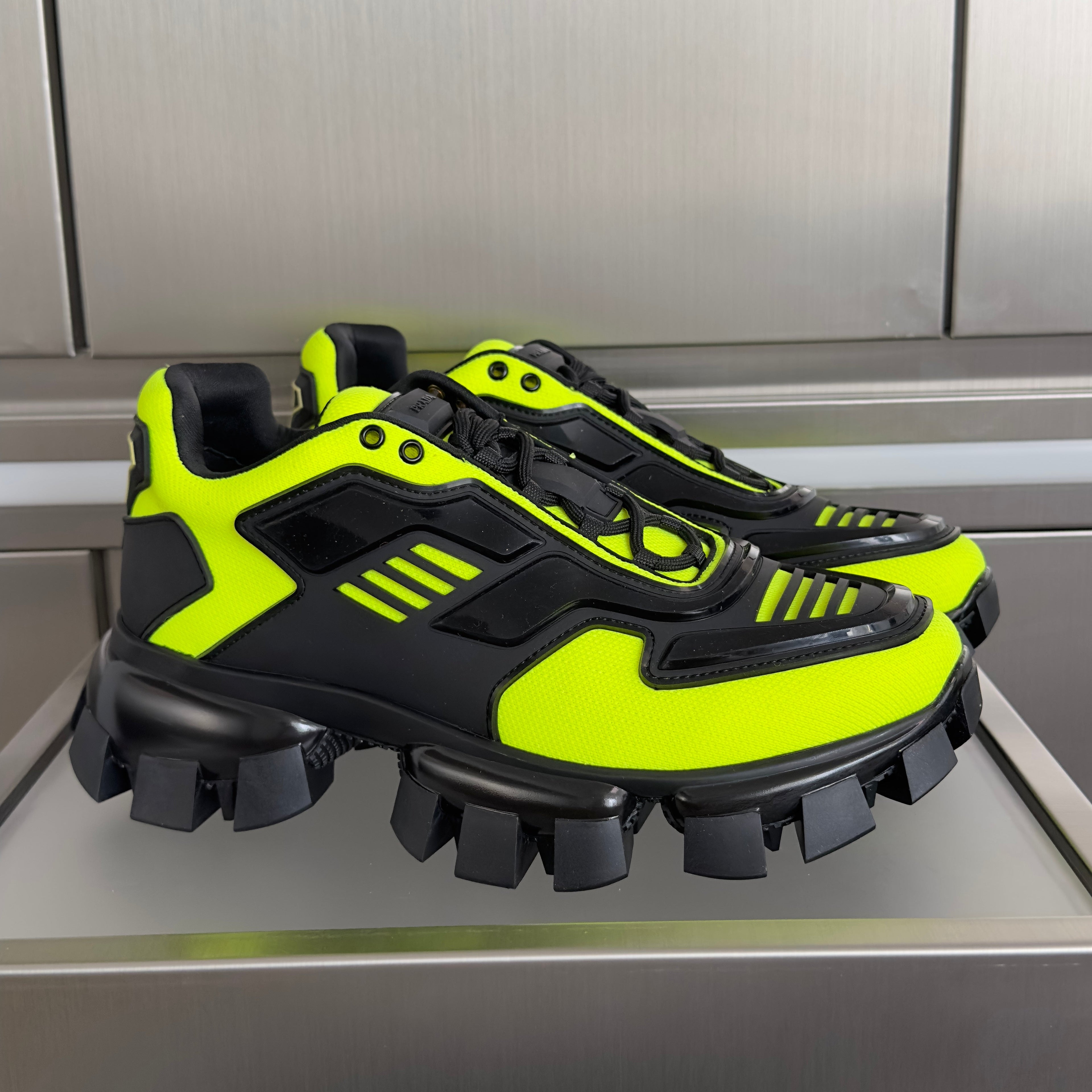 PRADA 26S CLOUDBUST THUNDER SNEAKERS 60MM IN LIME YELLOW MESH FABRIC AND TPU