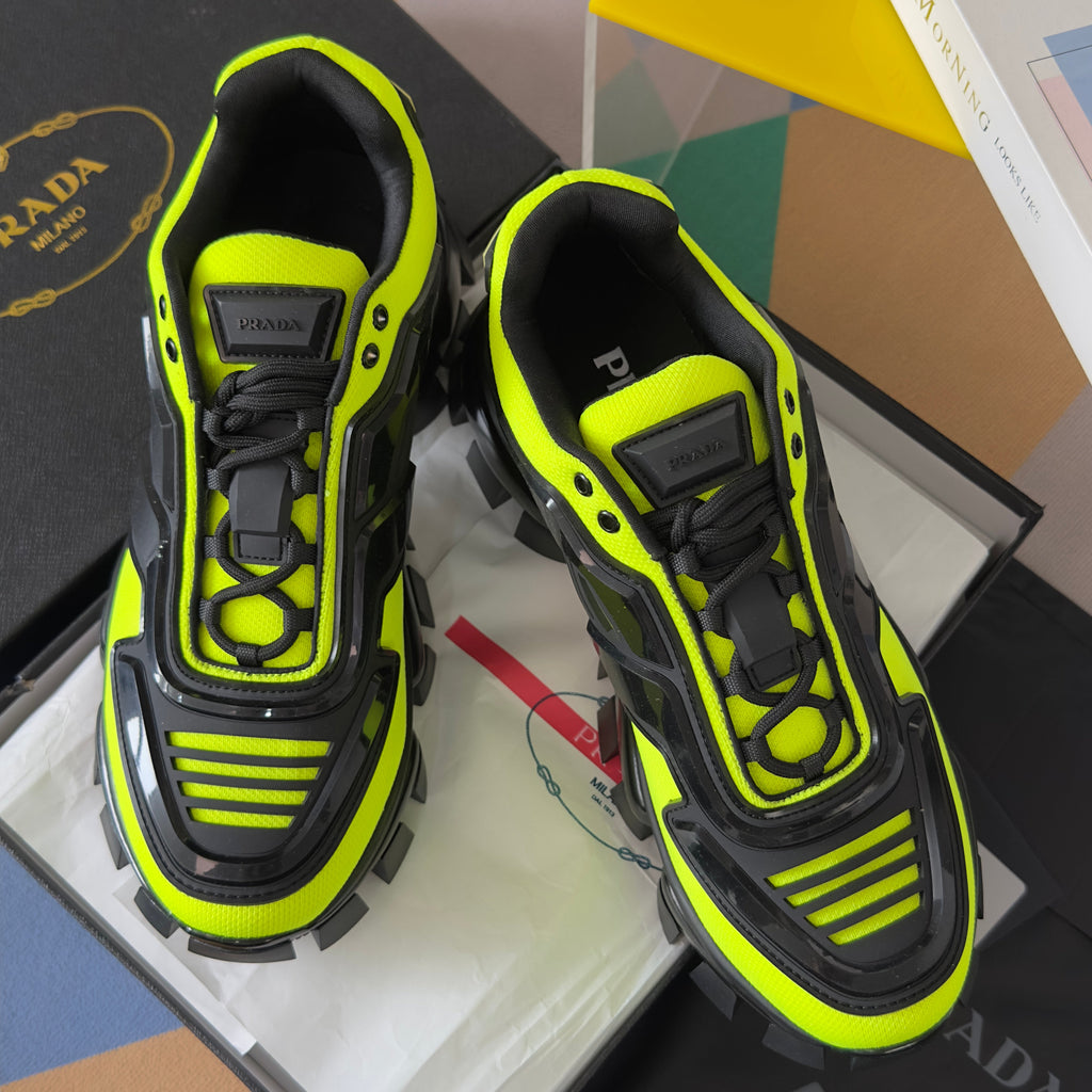 PRADA 26S CLOUDBUST THUNDER SNEAKERS 60MM IN LIME YELLOW MESH FABRIC AND TPU