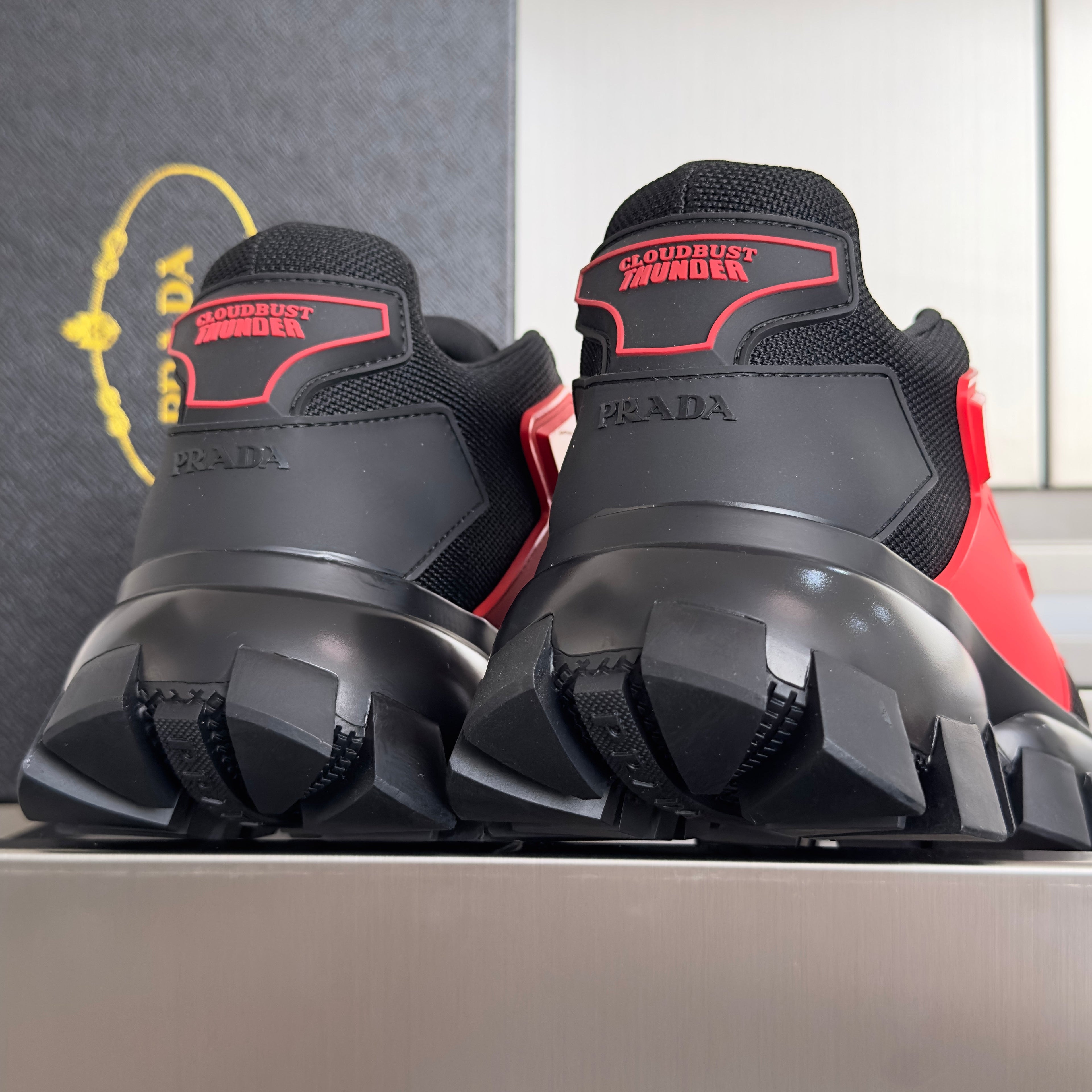 PRADA 26S CLOUDBUST THUNDER SNEAKERS 60MM IN RED MESH FABRIC AND TPU