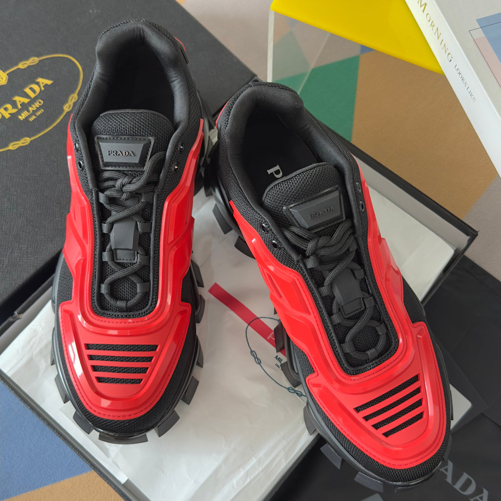 PRADA 26S CLOUDBUST THUNDER SNEAKERS 60MM IN RED MESH FABRIC AND TPU