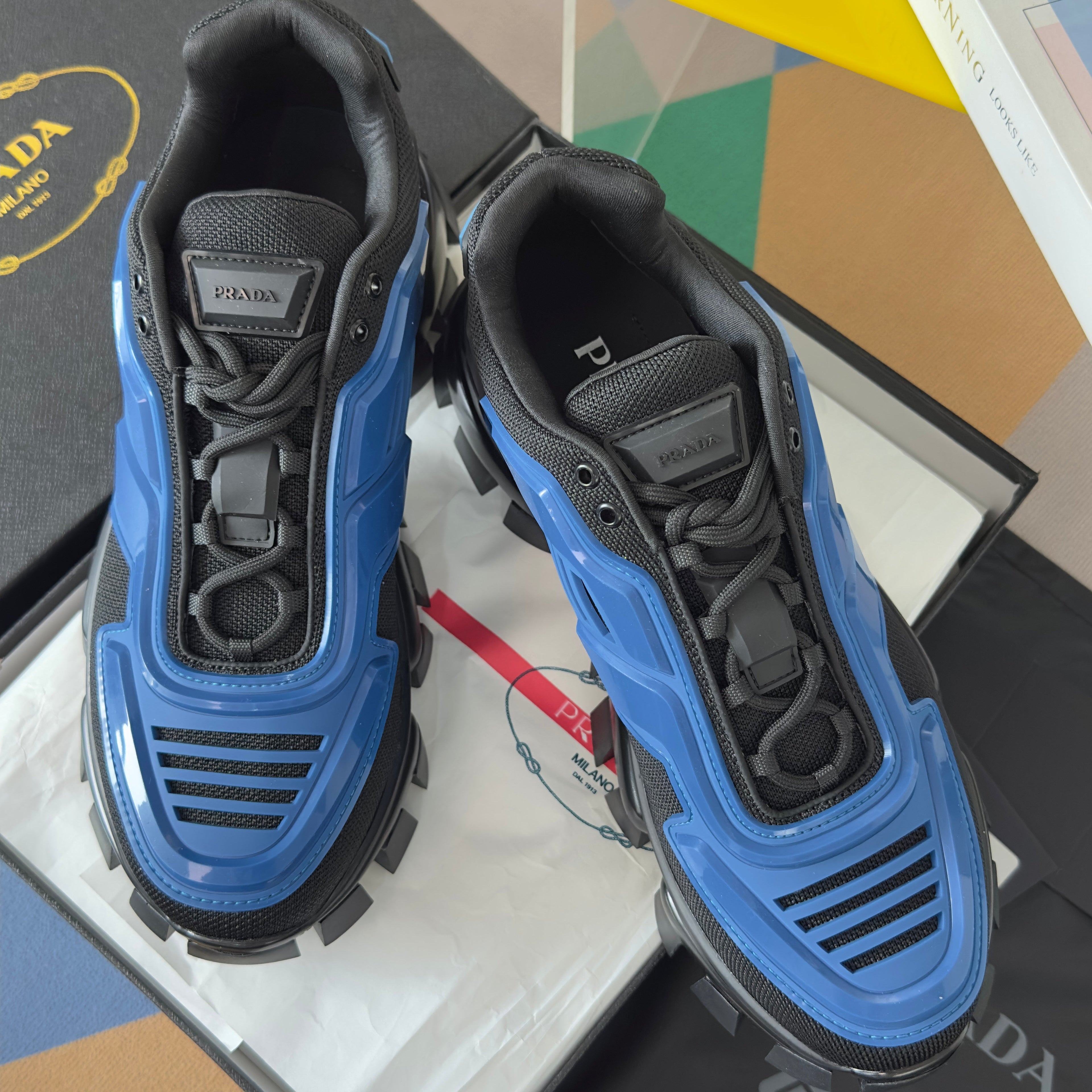 PRADA 26S CLOUDBUST THUNDER SNEAKERS 60MM IN DARK BLUE MESH FABRIC AND TPU