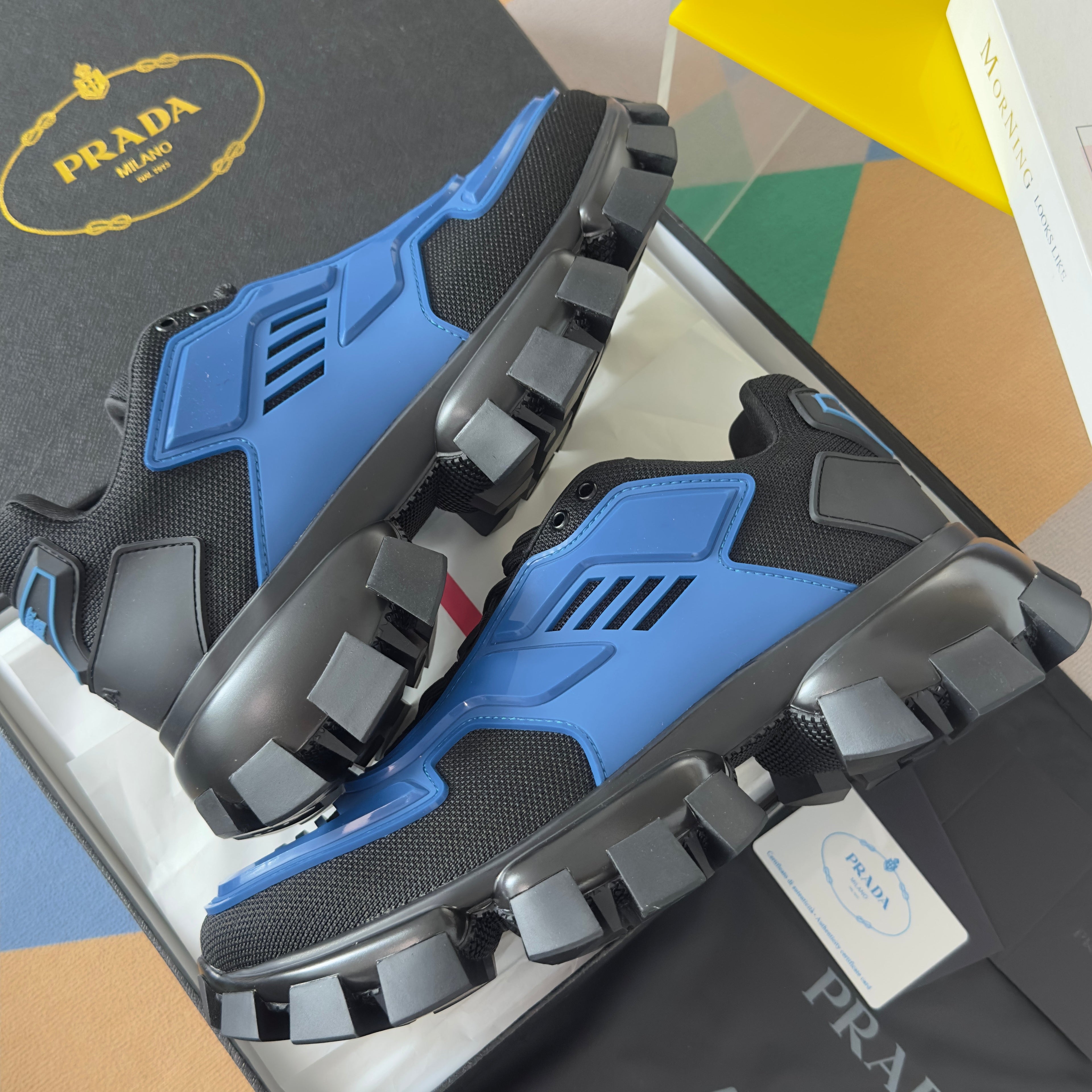 PRADA 26S CLOUDBUST THUNDER SNEAKERS 60MM IN DARK BLUE MESH FABRIC AND TPU