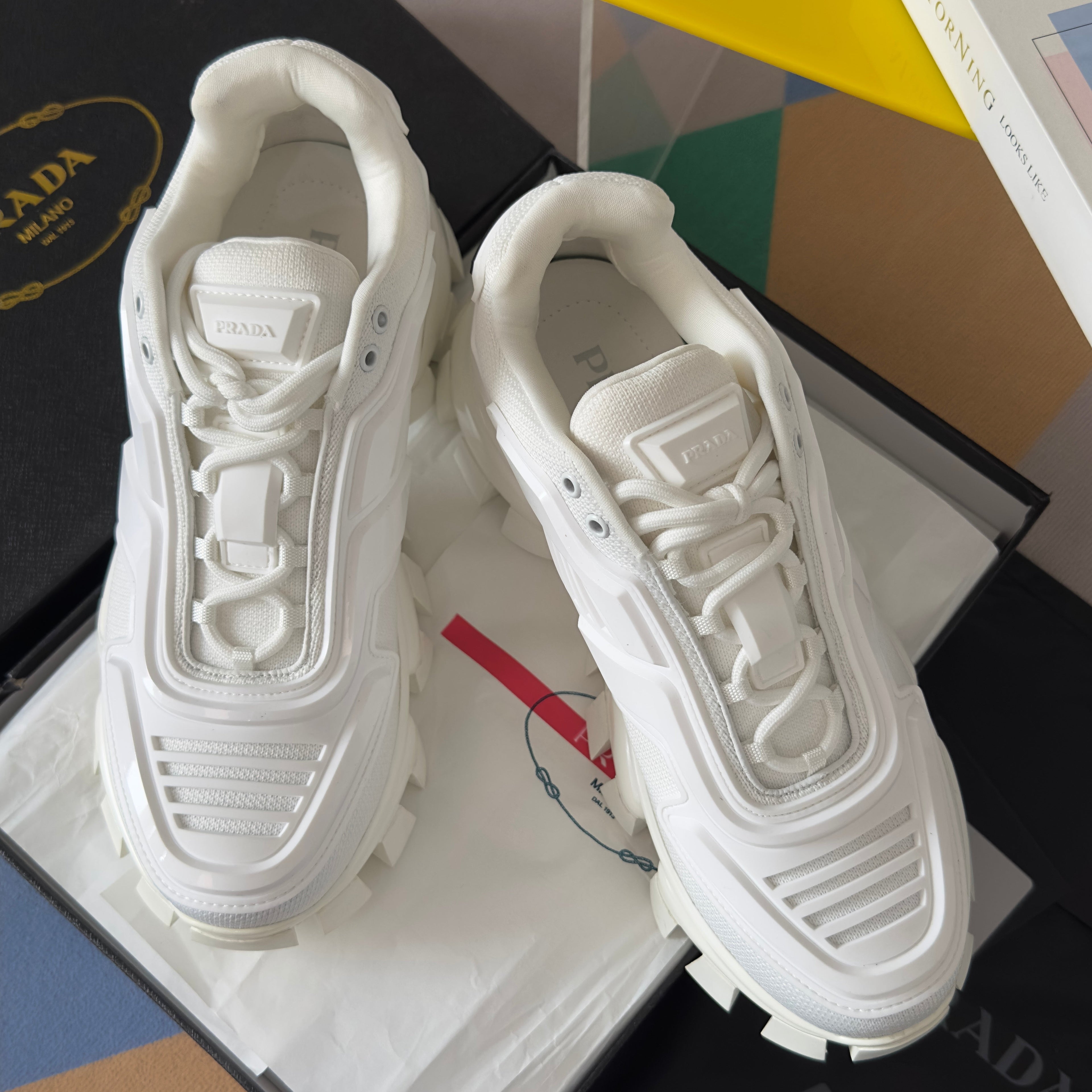 PRADA 26S CLOUDBUST THUNDER SNEAKERS 60MM IN WHITE MESH FABRIC AND TPU