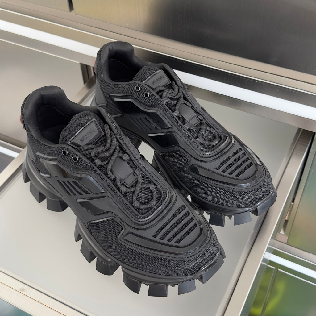 PRADA 26S CLOUDBUST THUNDER SNEAKERS 60MM IN BLACK MESH FABRIC AND TPU