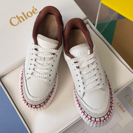 CHLOÉ 26S WEDGE SNEAKERS 70 MM IN WHITE CALFSKIN AND LEOPARD PRINT PONY HAIR