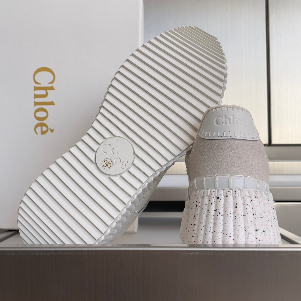 CHLOÉ 26S WEDGE SNEAKERS 70 MM IN WHITE CALFSKIN