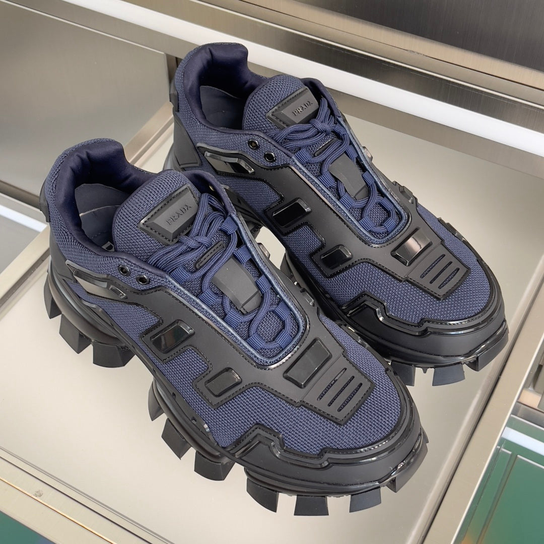 PRADA 26S CLOUDBUST THUNDER SNEAKERS 60MM IN NAVY BLUE MESH FABRIC