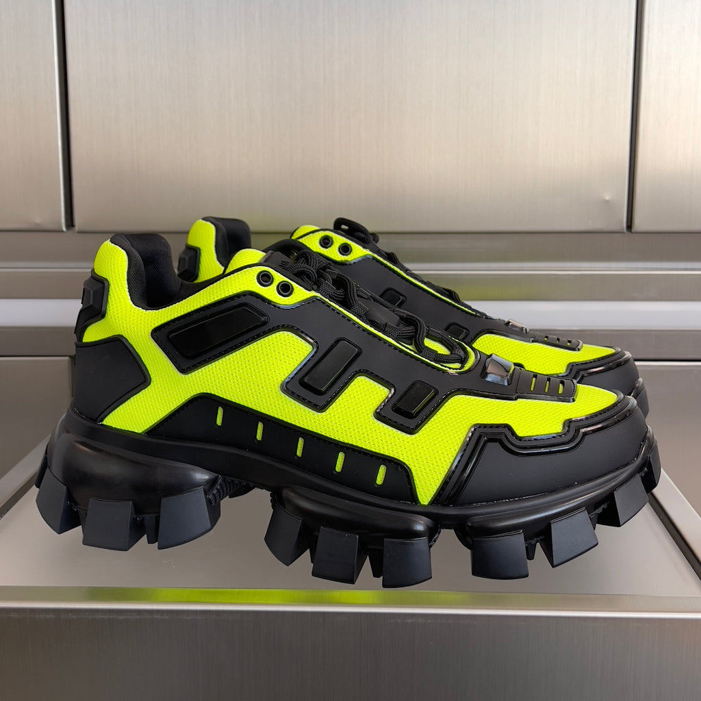 PRADA 26S CLOUDBUST THUNDER SNEAKERS 60MM IN LIME YELLOW MESH FABRIC