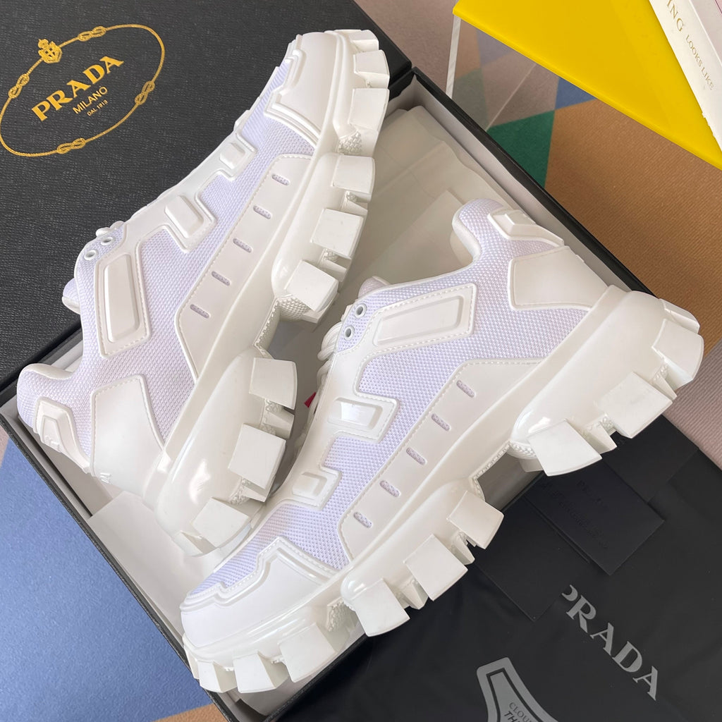 PRADA 26S CLOUDBUST THUNDER SNEAKERS 60MM IN WHITE MESH FABRIC