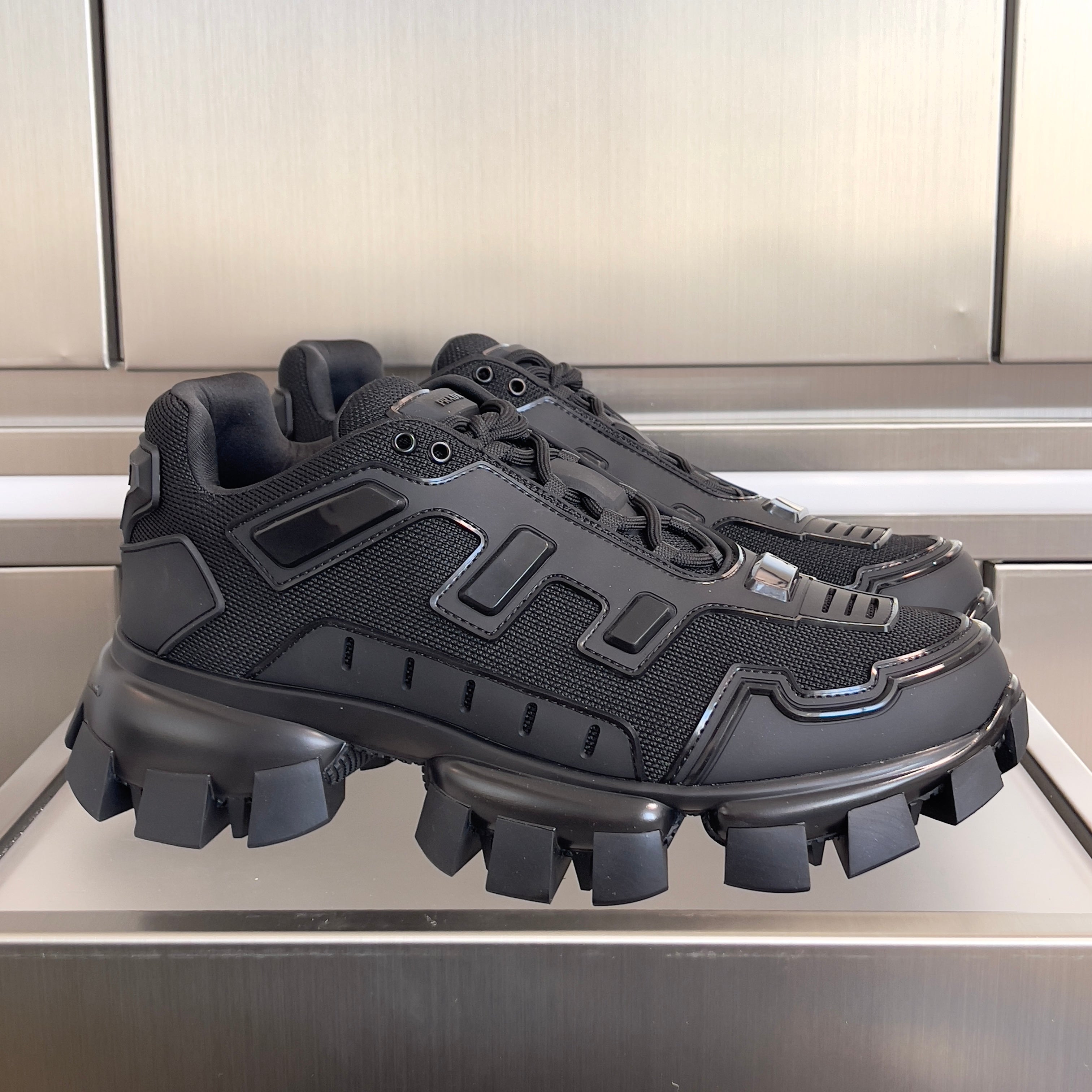 PRADA 26S CLOUDBUST THUNDER SNEAKERS 60MM IN BLACK MESH FABRIC