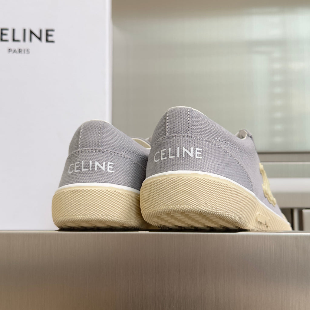 CELINE 26S LACE-UP SNEAKERS IN LIGHT GRAY CANVAS