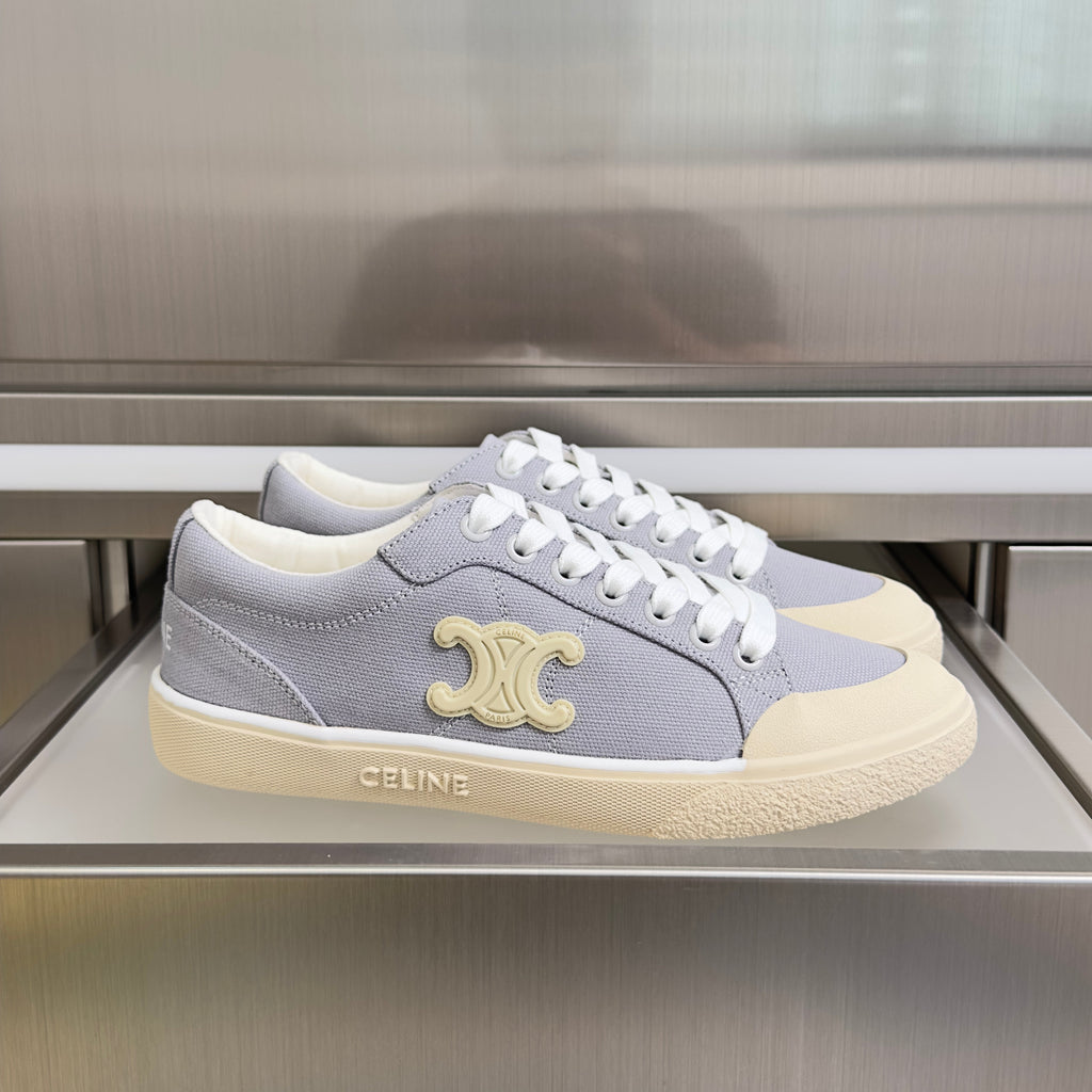 CELINE 26S LACE-UP SNEAKERS IN LIGHT GRAY CANVAS