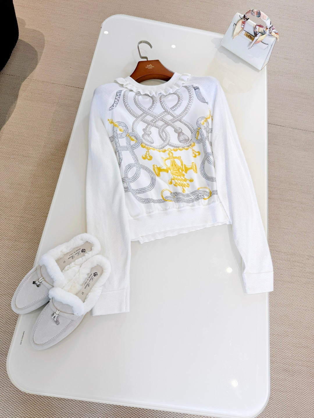 HERMES 25S RUCHED-COLLAR KNIT SWEATER 311