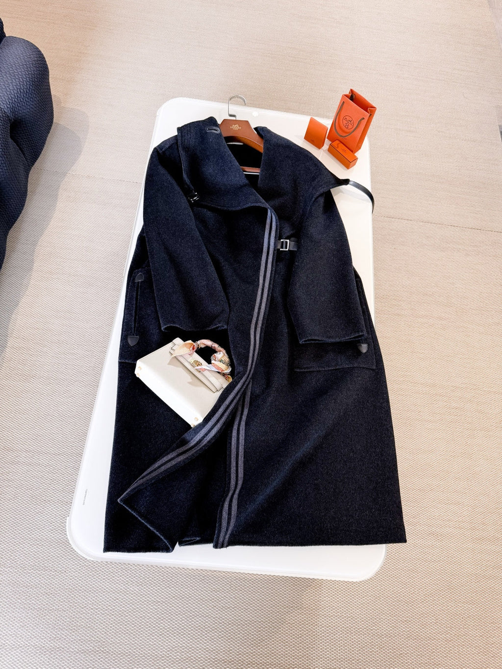 HERMES 25S LONG STAND-COLLAR CASHMERE COAT 257