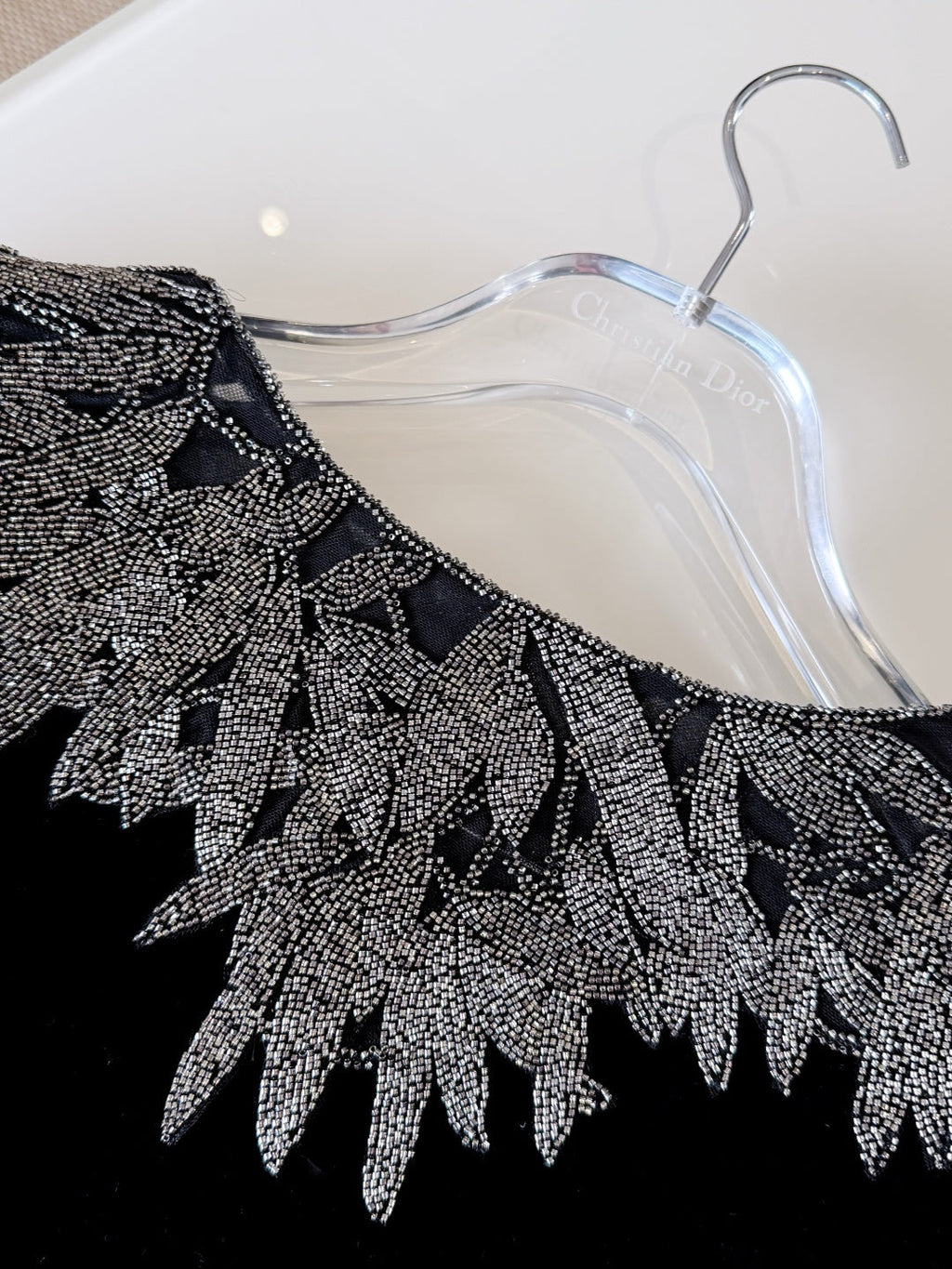 DIOR 25S EMBELLISHED-NECK BLACK VELVET DRESS 722