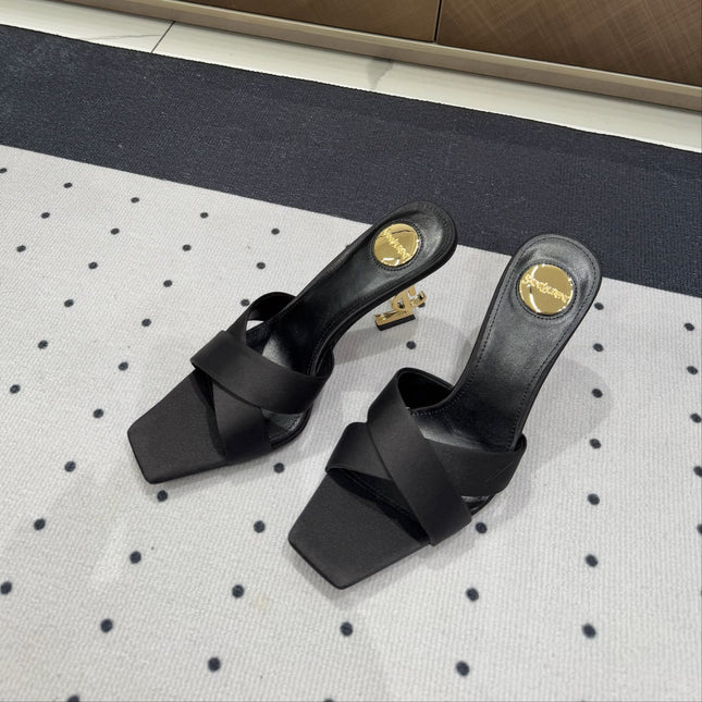 OPYUM HIGH MULES IN BLACK SILK