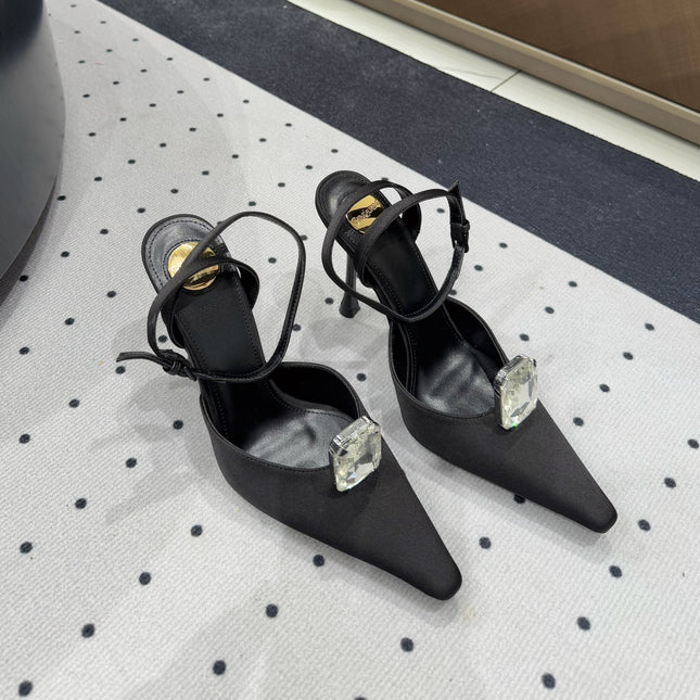 HARLOW PUMPS IN BLACK SATIN CREPE AND CRYSTALS